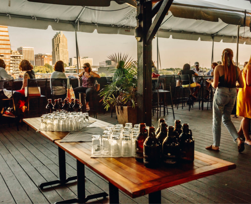 Hosting a private event on the patio at Wye Hill Brewing in Downtown Raleigh