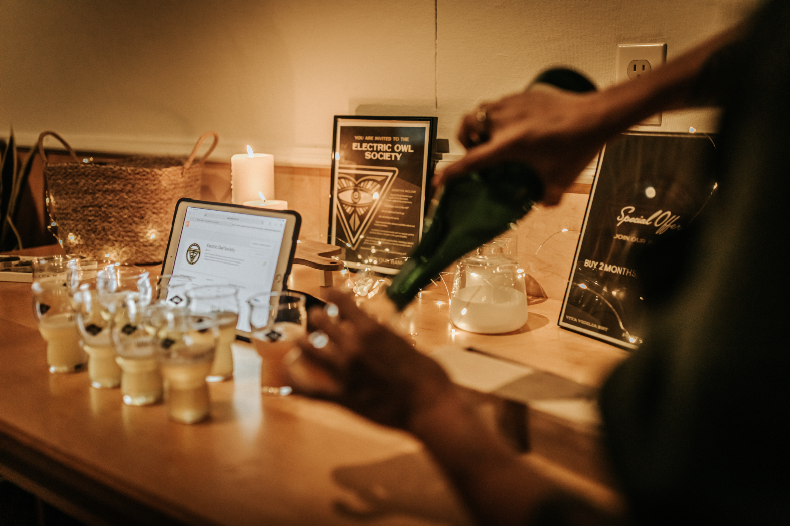 A setup during an Electric Owl Society beer club meetups