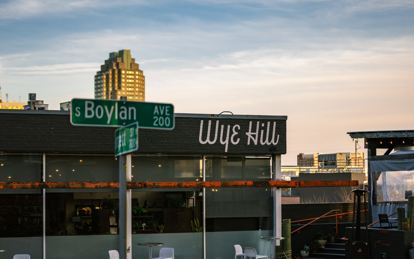 Wye Hill sits as the rooftop outdoor patio for downtown Raleigh at the corner of Boylan and Hargett